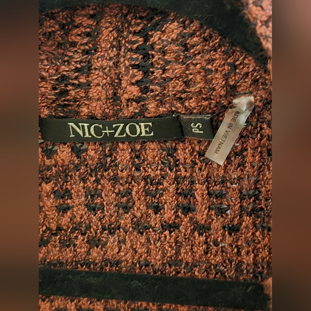 NIC+ZOE Textured Open Front Cardigan Sweater | Size S | Rust Burgundy - Picture 3 of 7